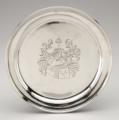 Victorian Sterling Silver Dinner Plate - Taylor Family Crest, In Cruce Salus